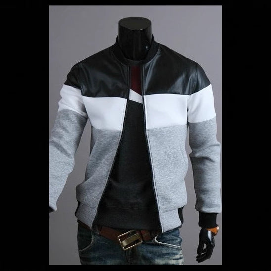 Cross-Border Exclusive Casual Color Matching Patchwork Leather Clothing Design Jacket New Spring And Autumn Men's Clothing Quality Trend