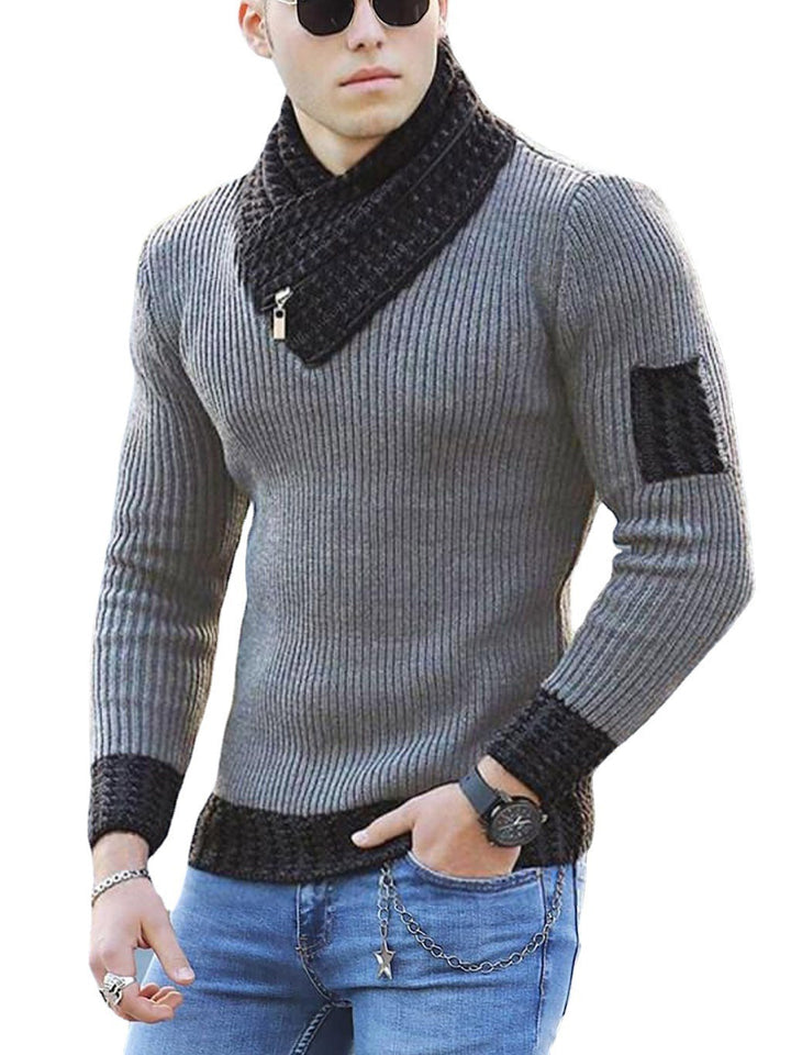 2025 Cross-Border European And American Men's Slim-Fitting Knitwear Pullover Long-Sleeved Scarf Collar Knitwear Men's Jacket Splicing Knitwear