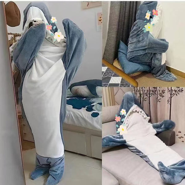 New Shark Sleeping Bag Super Soft Flannel Shark Hoodie Killer Whale Loose One-piece Adult Camping Sleeping Bag