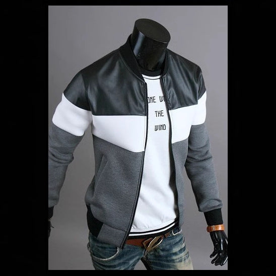 Cross-Border Exclusive Casual Color Matching Patchwork Leather Clothing Design Jacket New Spring And Autumn Men's Clothing Quality Trend