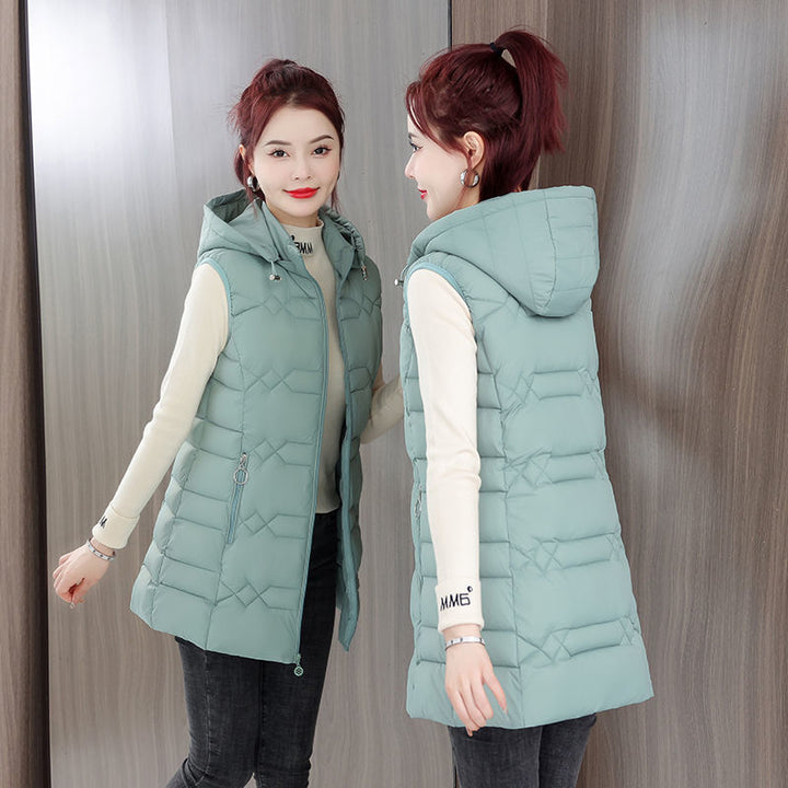 Winter Cotton-padded Jacket Women&#039;s New Mid-length Middle-aged Western-style Lightweight Hooded Vest Slim-fit Slimming Vest Coat