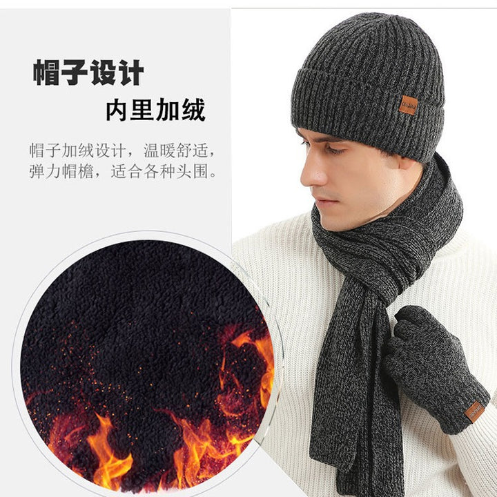 European And American Cross-Border Autumn And Winter Warm Suit Mixed Color Knitted Wool Thickened Hat Scarf Gloves Three Pieces Factory Ready Stock
